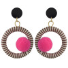 E-4422 Statement Drop Earrings Pom Pom Ball Ethnic Thread Wrapped Earring