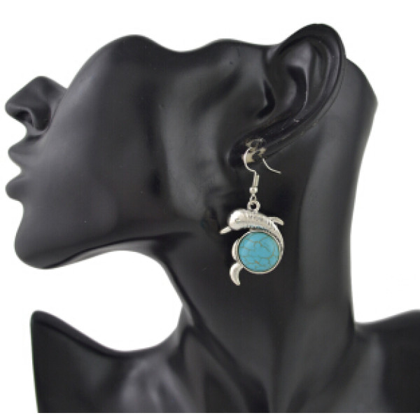 E-4421 Cute Dolphin Shape Turquoise Drop Earrings for Women Boho Wedding Party Birthday Gift