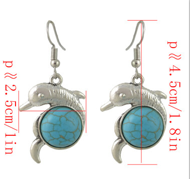 E-4421 Cute Dolphin Shape Turquoise Drop Earrings for Women Boho Wedding Party Birthday Gift