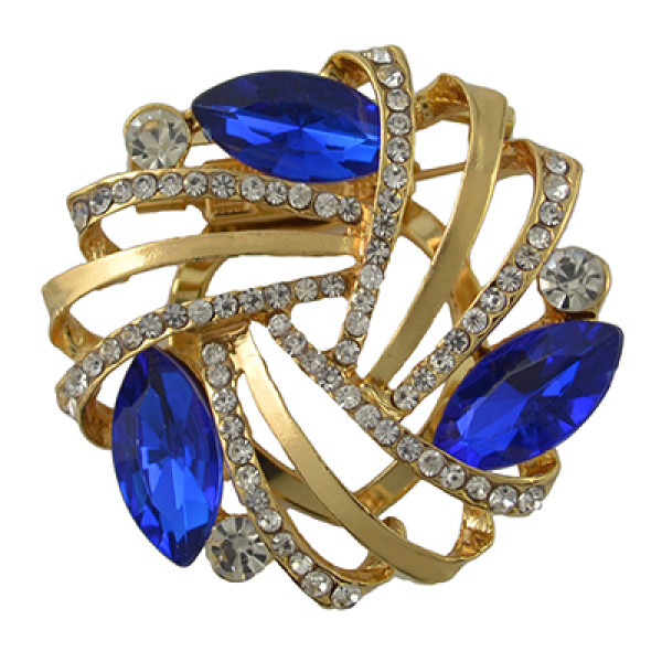 P-0388 Fashion Gold Plated Alloy Crystal Rhinestone Flower Scarf Buckle Brooch Accessory