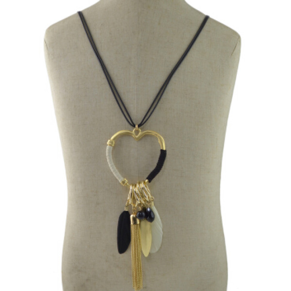 N-6972 New Gold Plated Tassel Charm turquoise thread Feather pendant Necklace Jewelry