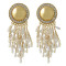 E-4423 5 Colors Gold Plated Round Rhinestone Acrylic Beaded Tassel Drop Earrings Jewelry Accessories