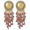E-4423 5 Colors Gold Plated Round Rhinestone Acrylic Beaded Tassel Drop Earrings Jewelry Accessories
