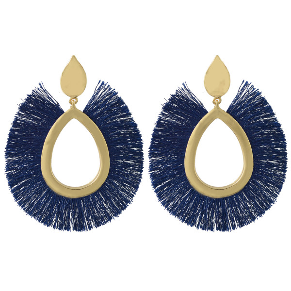 E-4425  Boho Fringe Earrings Gold Plated Big Waterdrop Stud Tassel Earring Ear Jewelry