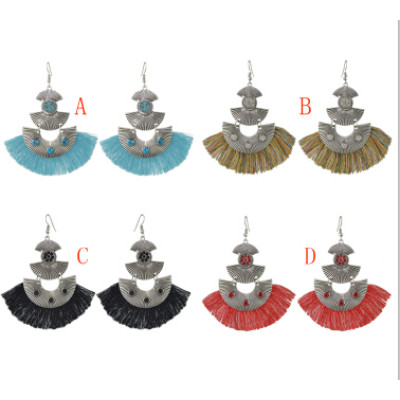 E-4427 4 Colors Bohemian Rhinestone Thread Tassel Drop Earrings for Women Wedding Party Accessories
