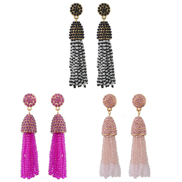 E-4426 3 Colors Bohemian Gold Plated Rhinestone Beaded Tassel Drop Dangle Earrings Women Wedding Party Accessories