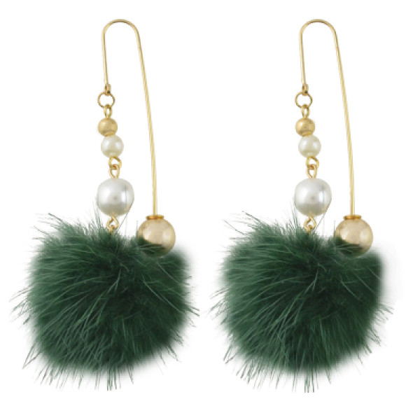 E-4429 5 Colors Bohemian Gold Plated Hook  Venetian Pearl Woolen ball Drop Dangle Earrings for Women Fashion Wedding Party Accessories