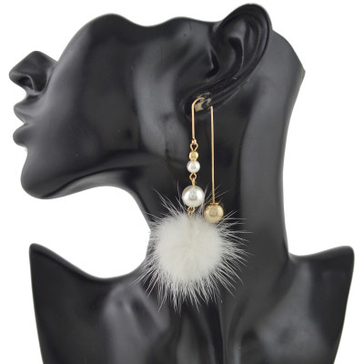 E-4429 5 Colors Bohemian Gold Plated Hook  Venetian Pearl Woolen ball Drop Dangle Earrings for Women Fashion Wedding Party Accessories