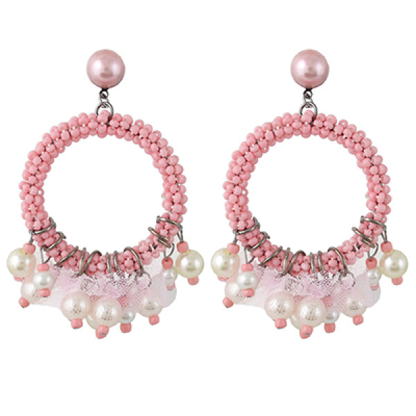 E-4430 7 Colors Bohemian Gun Black Alloy Acrylic Beaded  PearlTassel Drop Dangle Earrings Women Wedding Party Accessories