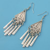 E-4431 Vintage Style Silver Alloy Carved Flower Geometric Tassel Fish Hoop Earrings