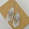 E-4431 Vintage Style Silver Alloy Carved Flower Geometric Tassel Fish Hoop Earrings