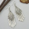 E-4431 Vintage Style Silver Alloy Carved Flower Geometric Tassel Fish Hoop Earrings