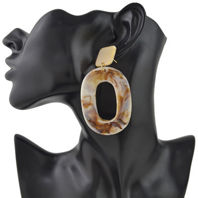 E-4436 2 Colors Women fashion Amber Pattern Circular Acrylic Long Drop Earrings Jewelry