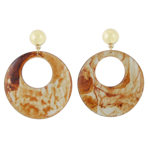 E-4438 3 Colors Women fashion Amber Pattern Circular Acrylic Long Drop Dangle Earrings Jewelry