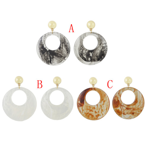 E-4438 3 Colors Women fashion Amber Pattern Circular Acrylic Long Drop Dangle Earrings Jewelry