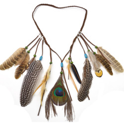 F-0288 Retro Style Rope Chain Natural Stone Feather Tassel Hairband Accessory