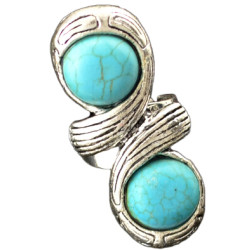 R-1203 Vintage Style 8 Letter Turquoise Rings Antique Silver Plated Women Flower Turquoise Rings Opening Rings