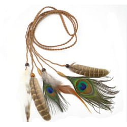 F-0291 Retro Style Rope Chain Natural Stone Feather Tassel Hairband Accessory