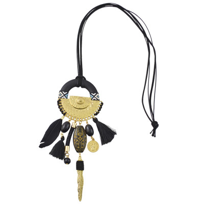 N-6971 3 Colors Fashion Necklace Pendant Dangle Pom pom Bead Tassel Leather for Women Engagement Jewelry