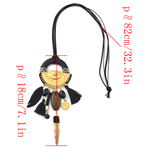 N-6971 3 Colors Fashion Necklace Pendant Dangle Pom pom Bead Tassel Leather for Women Engagement Jewelry