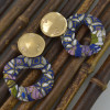 E-4443 5 Colors Elegant Lady Ethnic Style Gold Plated Metal Stud Annulus Shape Colorful Fabric Pendant  Drop Dangle Earrings for Women Party Jewelry