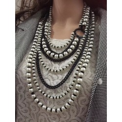 N-6989 New Fashion Gun Black Alloy Pearl Many Chain Necklace Jewelry