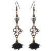 E-4442 Vintage Style Copper Alloy Wood Ceramics Beads Flower Dangle Earrings