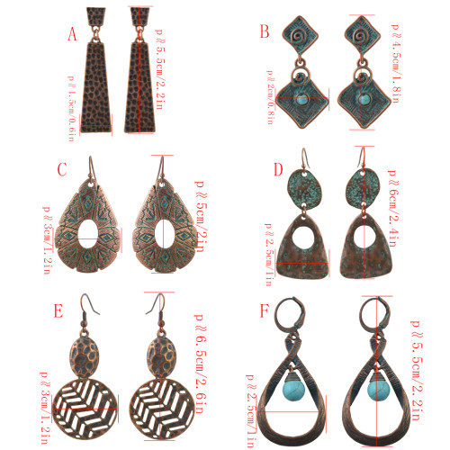 E-4447 Retro Exaggerated Turquoise Earrings Geometric Carved Palace Earring Irregular Drop Dangle Earrings 6 Styles