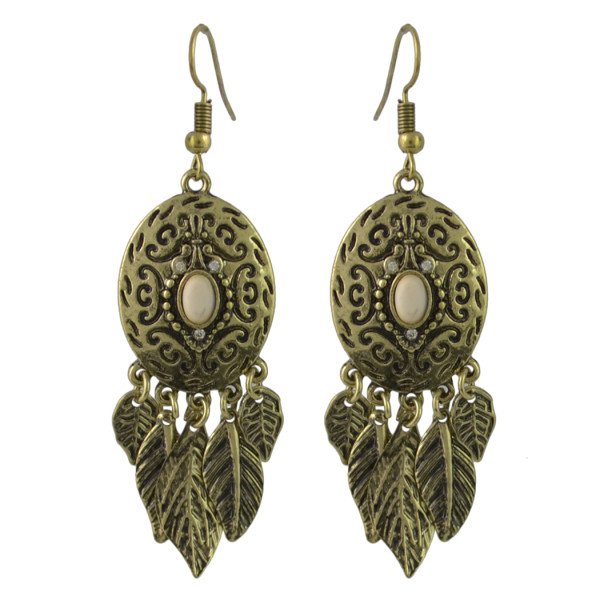E-4441 Bohemian Gold plated Alloy Turquoise Leaves Drop dangle earrings Woem's Engagement Gift