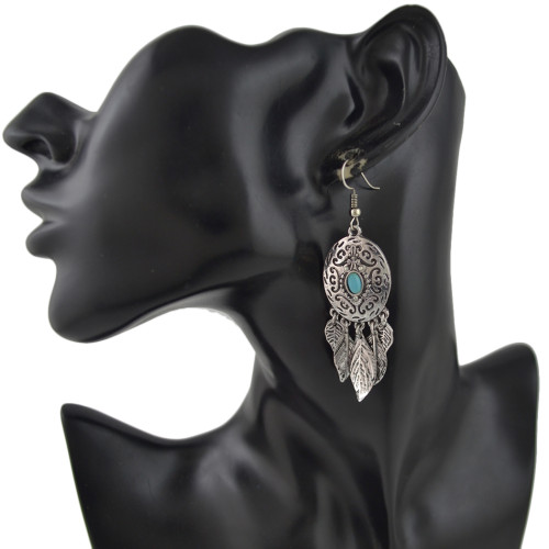 E-4441 Bohemian Gold plated Alloy Turquoise Leaves Drop dangle earrings Woem's Engagement Gift