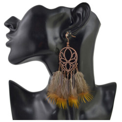 E-4448 Bohemian Brown Feather Long Drop Earrings for Women Wedding Party Fashion Jewelry