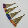 E-4452 Ethnic New fashion 4 colors Vintage Pattern Bronze Plated Alloy Pyramid Shape Crystal Chiffon Flower Pendant Drop Earrings for Women Jewelry
