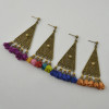 E-4452 Ethnic New fashion 4 colors Vintage Pattern Bronze Plated Alloy Pyramid Shape Crystal Chiffon Flower Pendant Drop Earrings for Women Jewelry