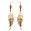 E-4451 Bohemian Vintage Bronze Alloy Turquoise Feather Long Drop Earrings