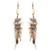 E-4451 Bohemian Vintage Bronze Alloy Turquoise Feather Long Drop Earrings