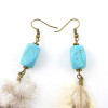 E-4451 Bohemian Vintage Bronze Alloy Turquoise Feather Long Drop Earrings