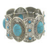 B-0497 Fashion Vintage Silver Carving Flower Turquoise Gem Stone Ethnic Boho Statement Elastic Bracelet