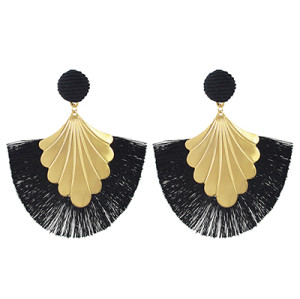 E-4457 Fashion Fan-shape Gold Plated Alloy Button Thread Drop Dangle Earrings For Women's Engagement Gift