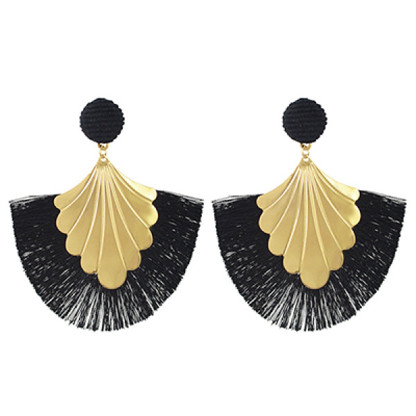 E-4457 Fashion Fan-shape Gold Plated Alloy Button Thread Drop Dangle Earrings For Women's Engagement Gift