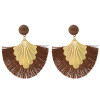 E-4457 Fashion Fan-shape Gold Plated Alloy Button Thread Drop Dangle Earrings For Women's Engagement Gift
