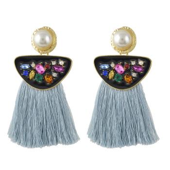 E-4458 Bohemian Fringe Earrings Exaggerated Inlaid Crystal Rhinestone Colorful Tassel Pearl Earrings