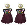 E-4458 Bohemian Fringe Earrings Exaggerated Inlaid Crystal Rhinestone Colorful Tassel Pearl Earrings