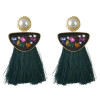 E-4458 Bohemian Fringe Earrings Exaggerated Inlaid Crystal Rhinestone Colorful Tassel Pearl Earrings