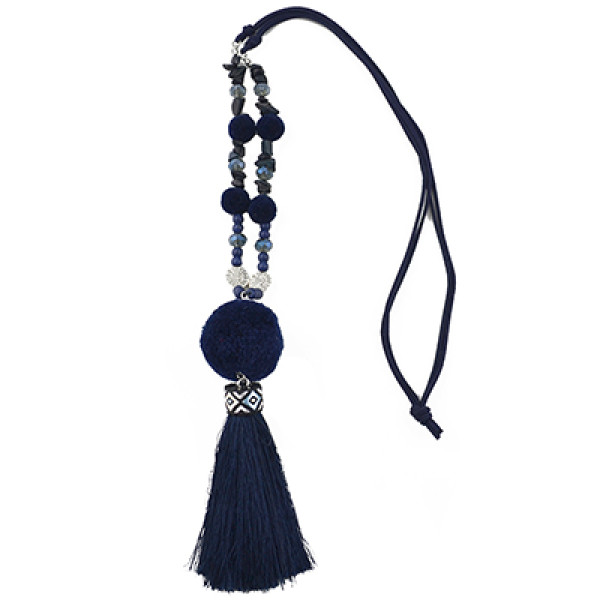 N-6978 4 Colors Fashion Long Leather Chain Acrylic Beads Pom Pom Thread Tassel Pendant Necklace
