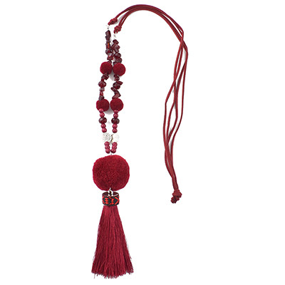 N-6978 4 Colors Fashion Long Leather Chain Acrylic Beads Pom Pom Thread Tassel Pendant Necklace