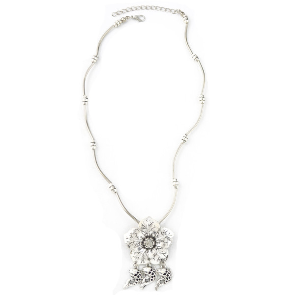 N-6974 New Fashion Silver Plated Alloy Flower fish pendant Necklace