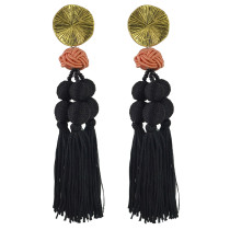 E-4471 6 Colors Gold Metal Beads Statement Thread Ball Drop Earrings for Women Bohemian Party Jewelry