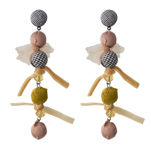 E-4472 6 Colors Pom Pom Ball Statement Cloth Drop Earrings for Women Weddding Party Accessories