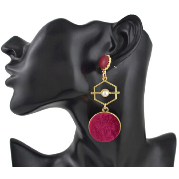 E-4467 3 Colors Gold Metal Velvet Ball Long Drop Earrings for Women Ladies Party Fashion Accessories
