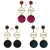 E-4467 3 Colors Gold Metal Velvet Ball Long Drop Earrings for Women Ladies Party Fashion Accessories